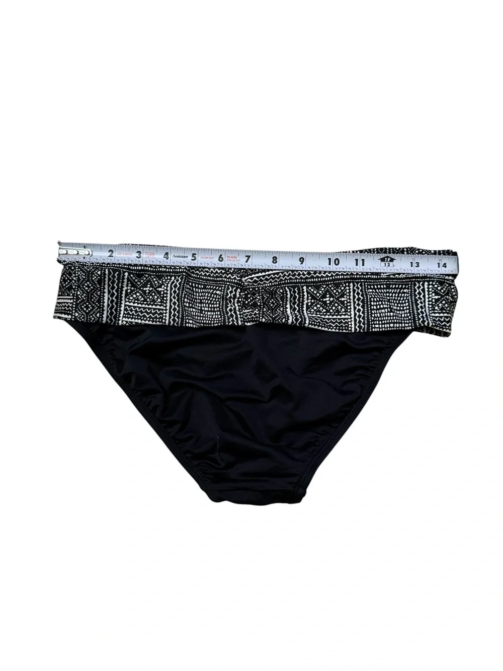 Black Bikini Bottom with Patterned Fold-Over Waistband aloha banded bottom NWT